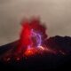 A volcano and lightening strike